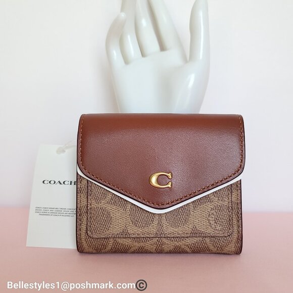 COACH Wyn Small Wallet In Colorblocked Signature Canvas & Leather-Tan Rust - Picture 6 of 16